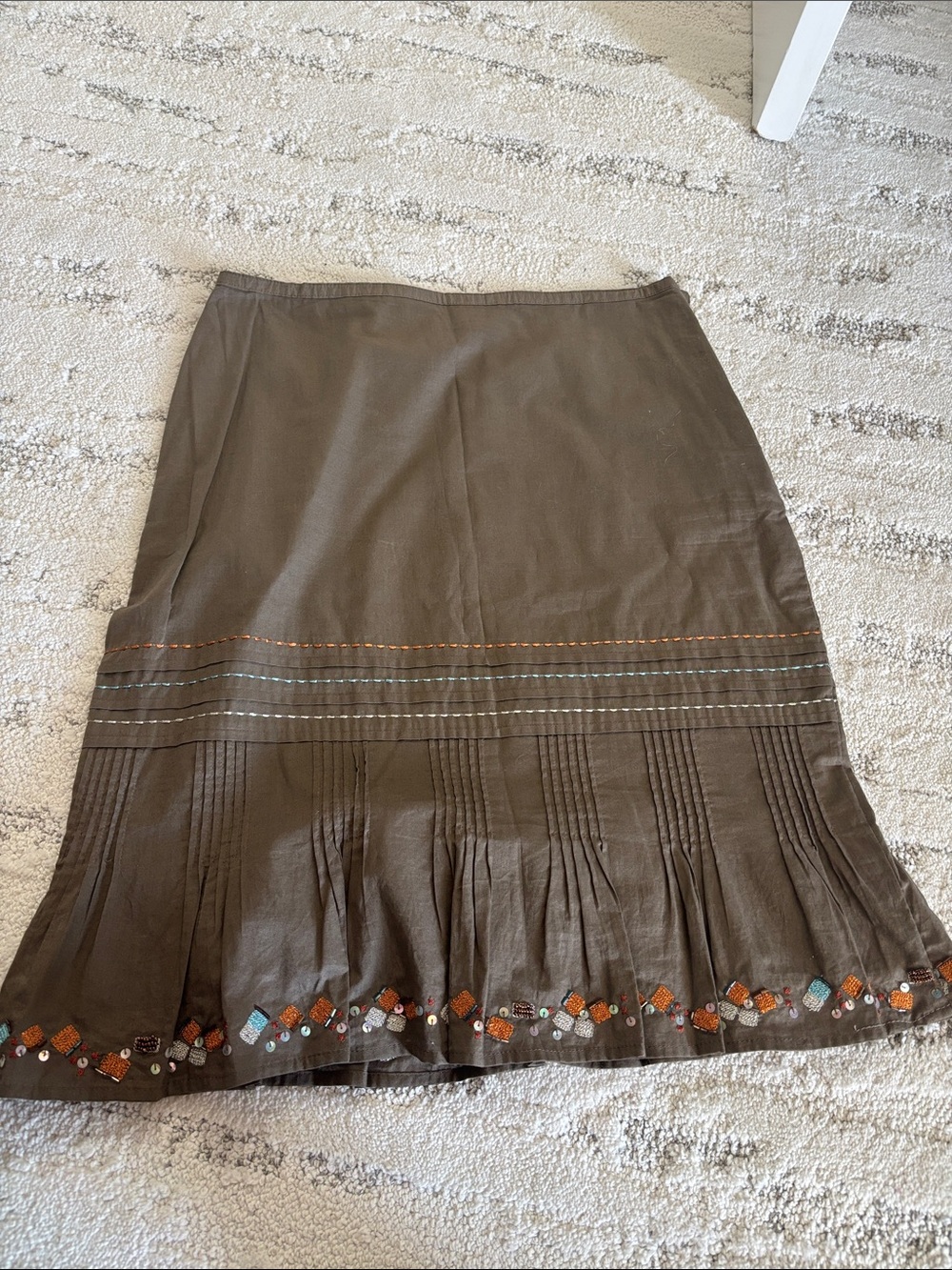 Sigrid Olsen Brown Midi Skirt with Embroidered Hem